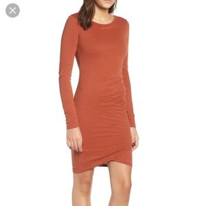 Leith Ruched Long Sleeve Dress - Brown Spice